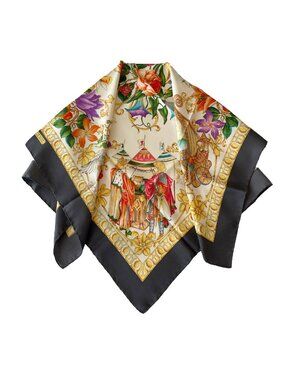 Vintage Gucci Le Leggende Silk Scarf – Knights Horses Floral Print – 34"